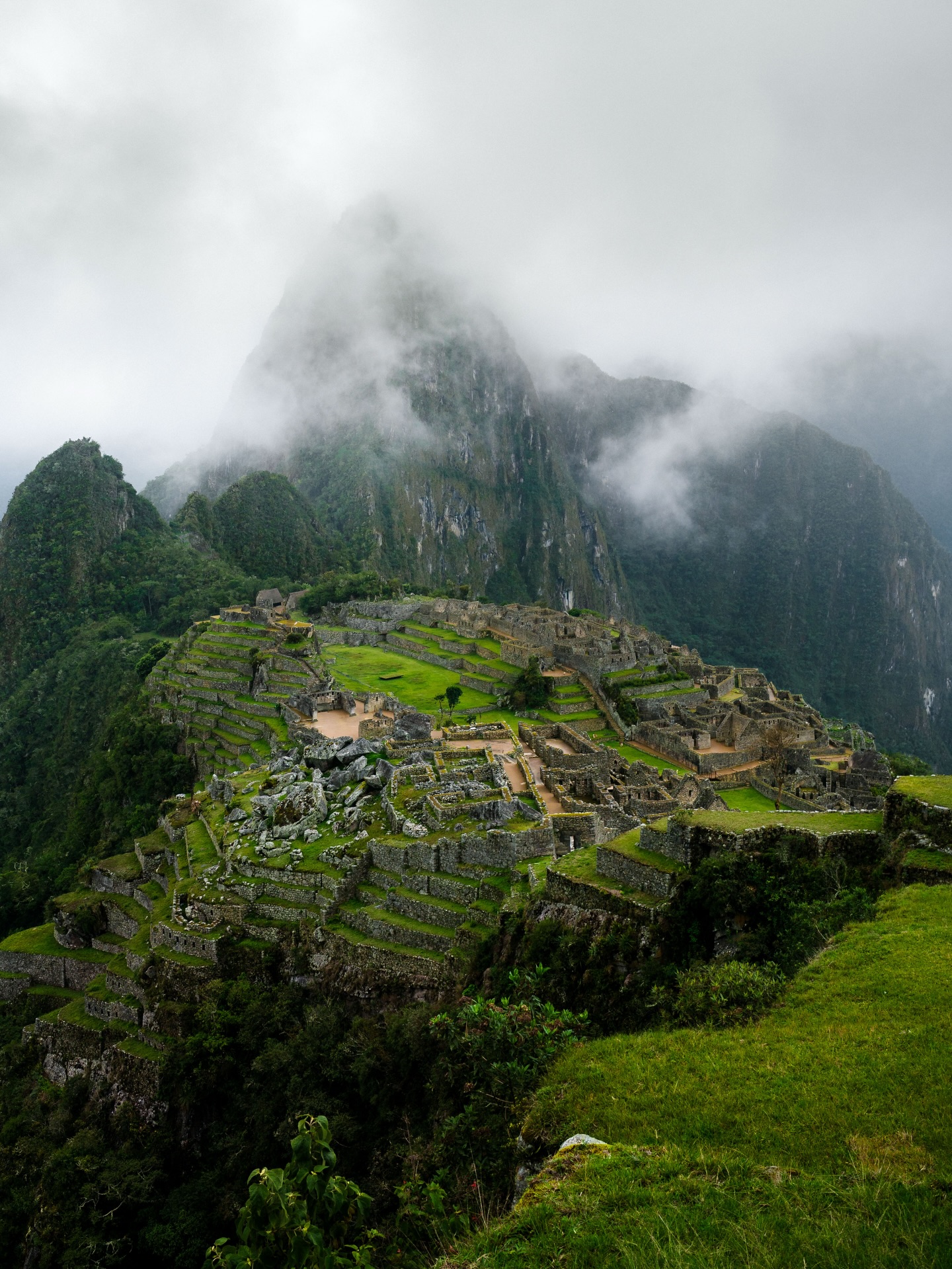 View of the sacred plaza and main temples in Machu Picchu